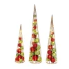Gerson International Tabletop Items*S/3 Battery- Operated Lighted Red & Green Ornament Filled Cone Trees, Lg Is 24-In H, Med Is 20-In H, Sm Is 16-In H