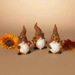 Gerson International Tabletop Pieces*Set Of 3 Autumn Sunflower Harvest Gnome Figurines