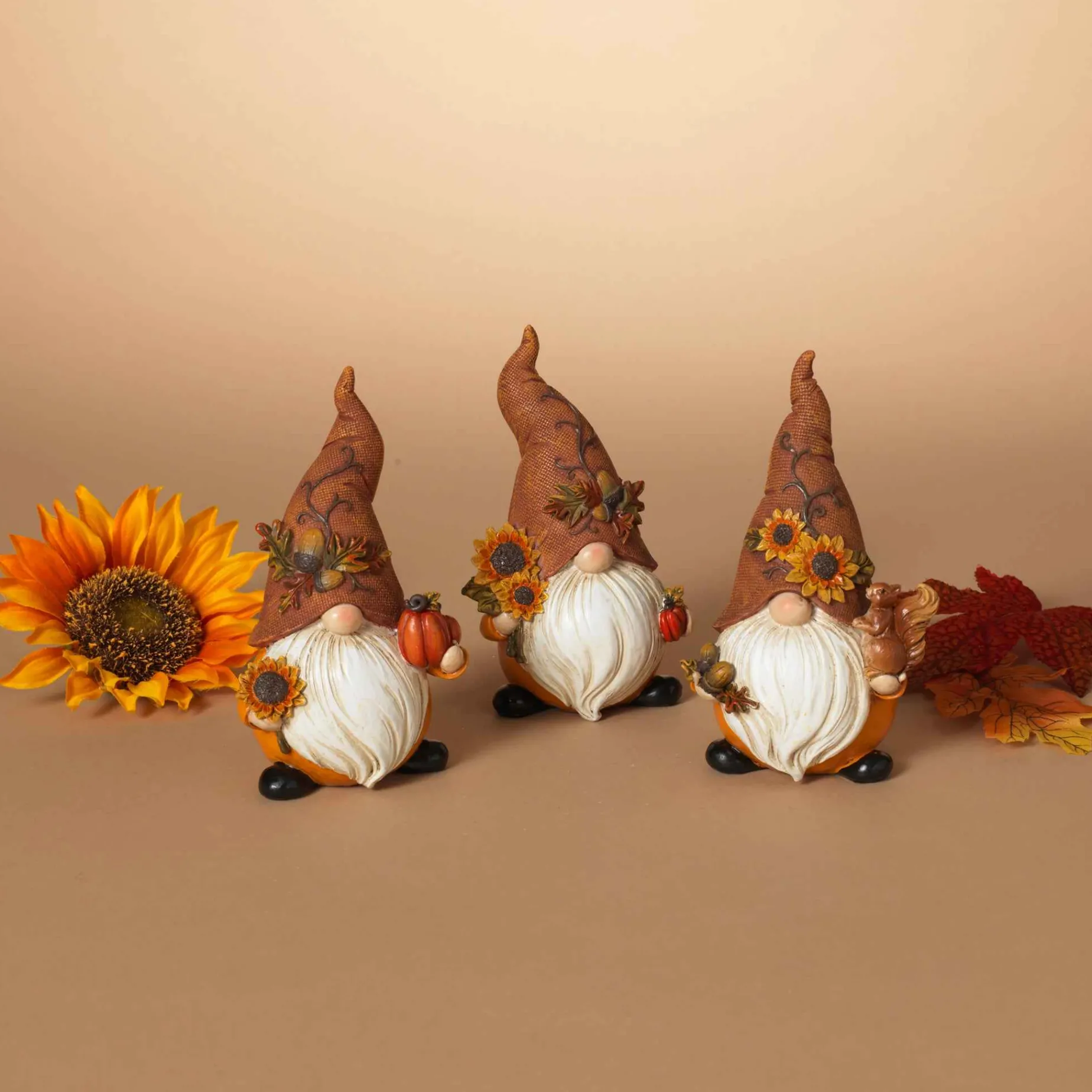 Gerson International Tabletop Pieces*Set Of 3 Autumn Sunflower Harvest Gnome Figurines