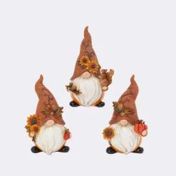 Gerson International Tabletop Pieces*Set Of 3 Autumn Sunflower Harvest Gnome Figurines