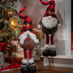 Gerson International Tabletop Items*Set Of 2 Christmas Holiday Gnome Figurines, Black Red Gingham