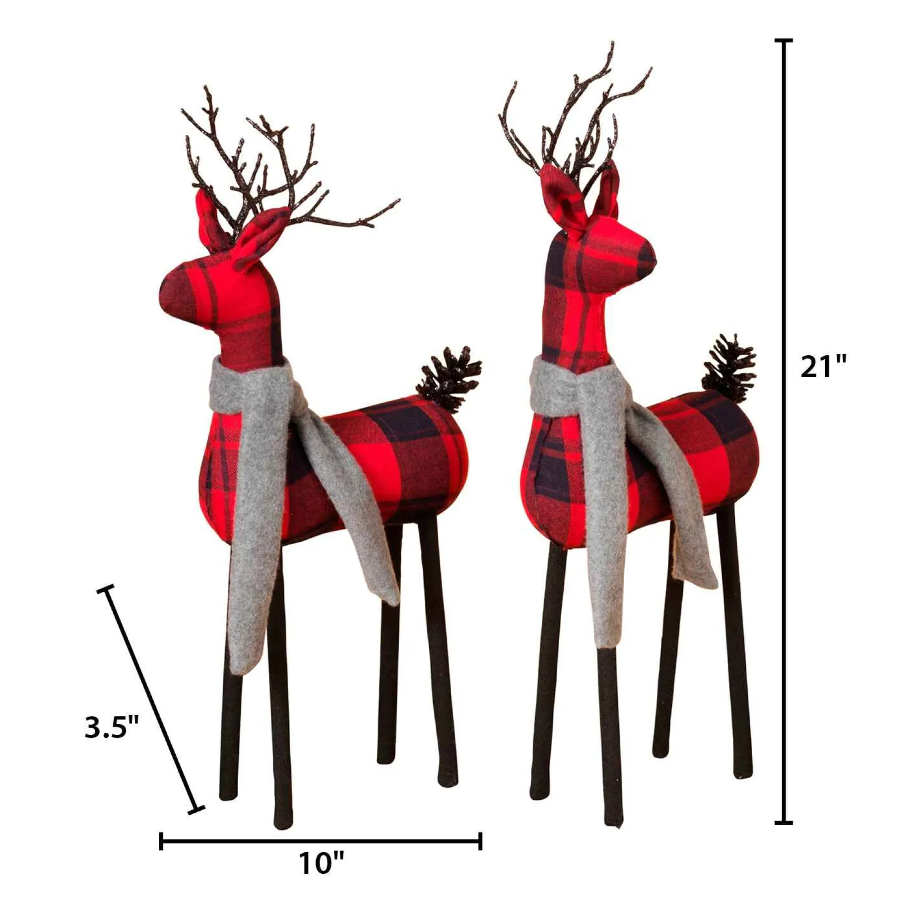 Gerson International Tabletop Items*Set Of 2 Christmas Holiday Deer Figurines, Red And Black Plaid