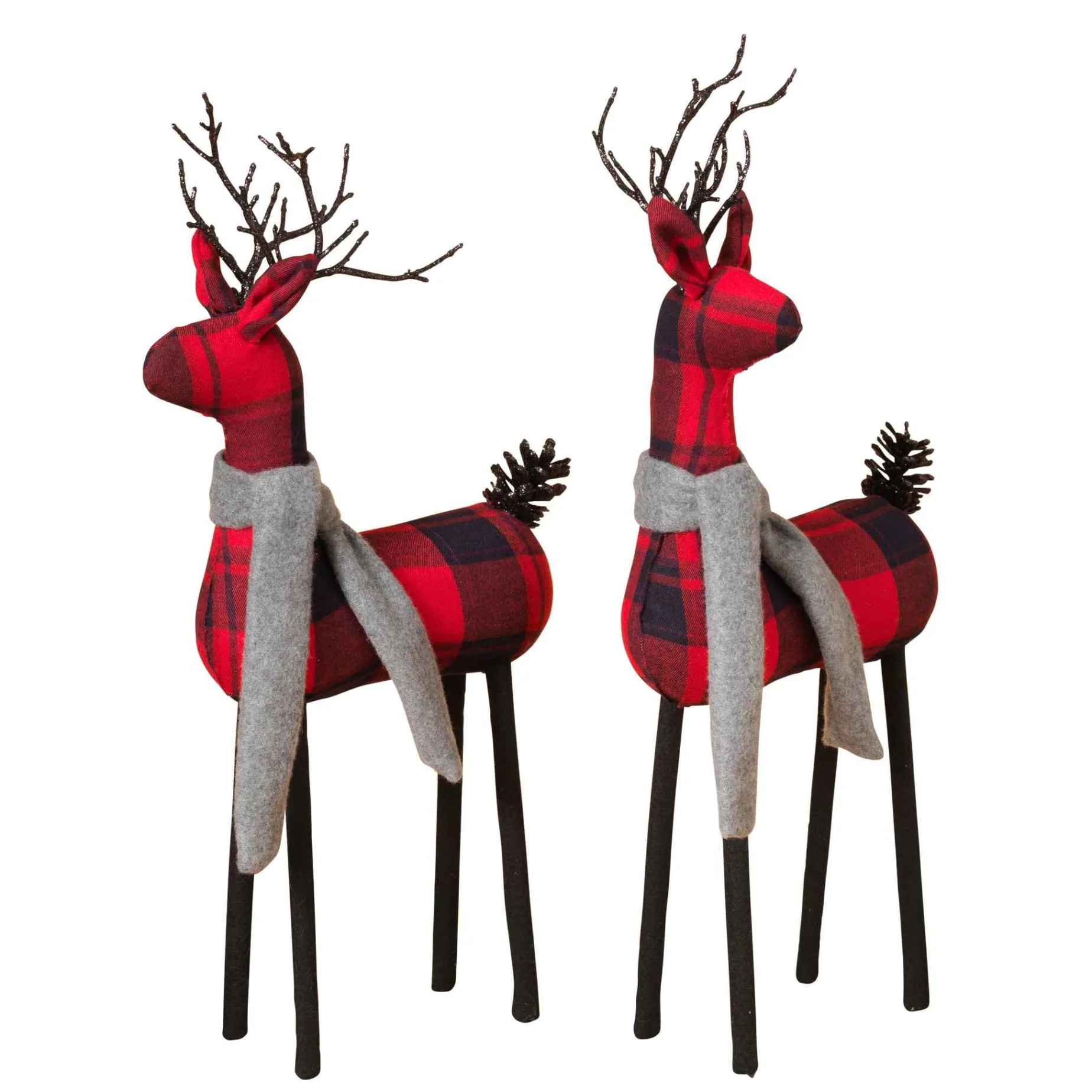 Gerson International Tabletop Items*Set Of 2 Christmas Holiday Deer Figurines, Red And Black Plaid