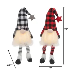 Gerson International Tabletop Items*Set Of 2 Christmas Lighted Gnome Figurines, Black And Red