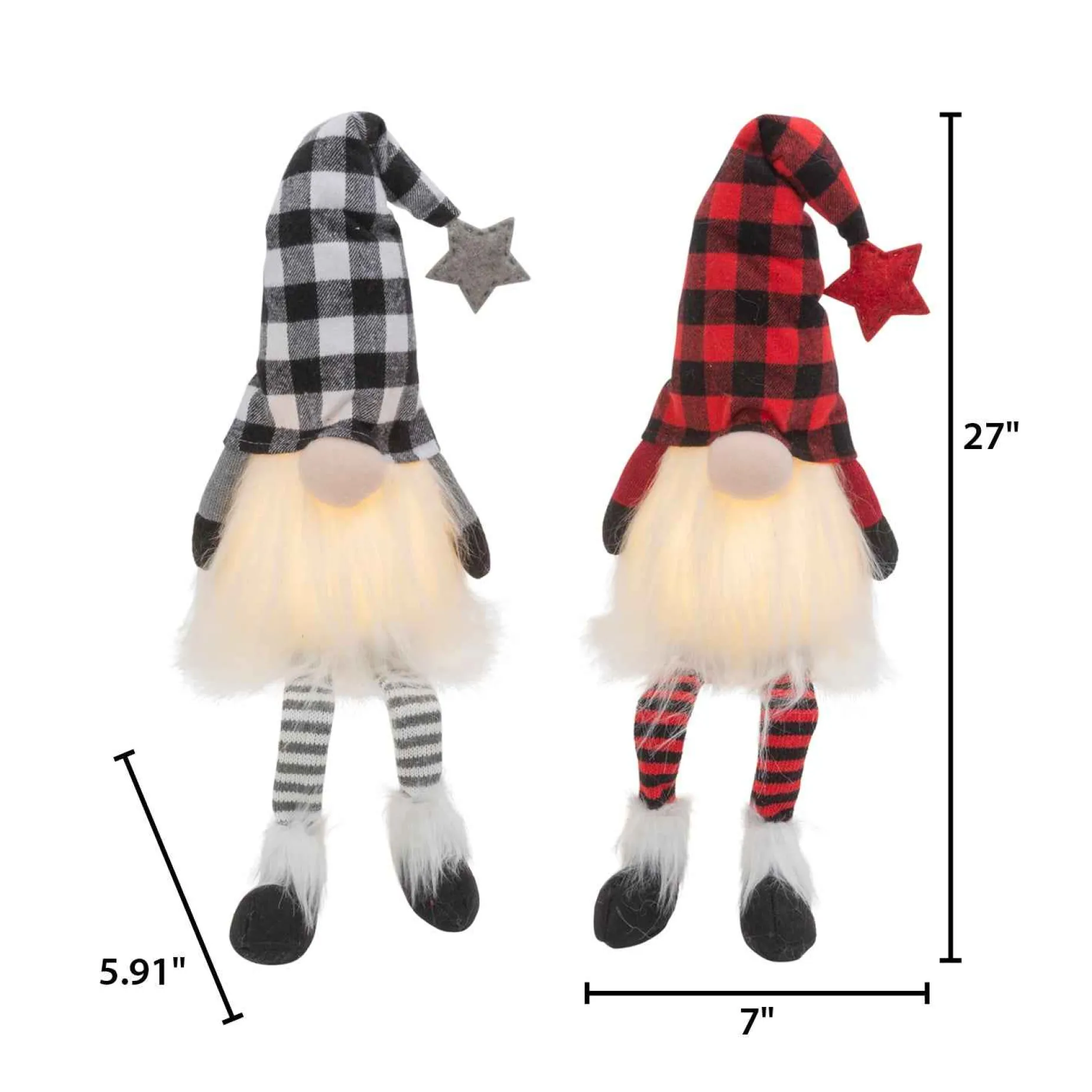 Gerson International Tabletop Items*Set Of 2 Christmas Lighted Gnome Figurines, Black And Red