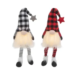 Gerson International Tabletop Items*Set Of 2 Christmas Lighted Gnome Figurines, Black And Red
