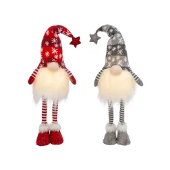 Gerson International Tabletop Items*Set Of 2 Christmas Lighted Gnome Figurines, Silver And Red