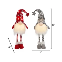 Gerson International Tabletop Items*Set Of 2 Christmas Lighted Gnome Figurines, Silver And Red