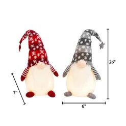 Gerson International Tabletop Items*Set Of 2 Christmas Lighted Gnome Figurines, Silver And Red