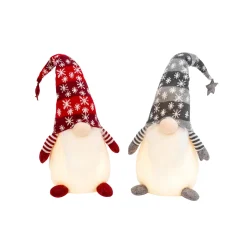 Gerson International Tabletop Items*Set Of 2 Christmas Lighted Gnome Figurines, Silver And Red