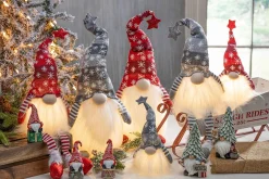 Gerson International Tabletop Items*Set Of 2 Christmas Lighted Gnome Figurines, Silver And Red