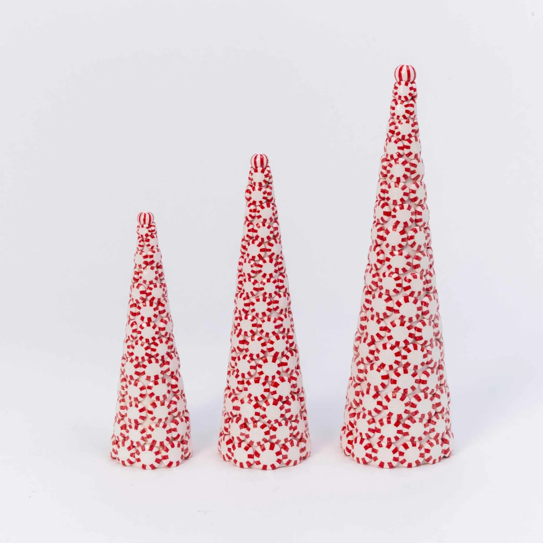 Gerson International Tabletop Items*Set Of 3 Clay Whimsical Traditional Peppermint Candy Trees