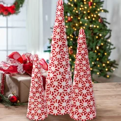 Gerson International Tabletop Items*Set Of 3 Clay Whimsical Traditional Peppermint Candy Trees