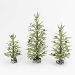 Gerson International Tabletop Items*Set Of 3 Farmhouse Christmas Trees With Black And White Plaid