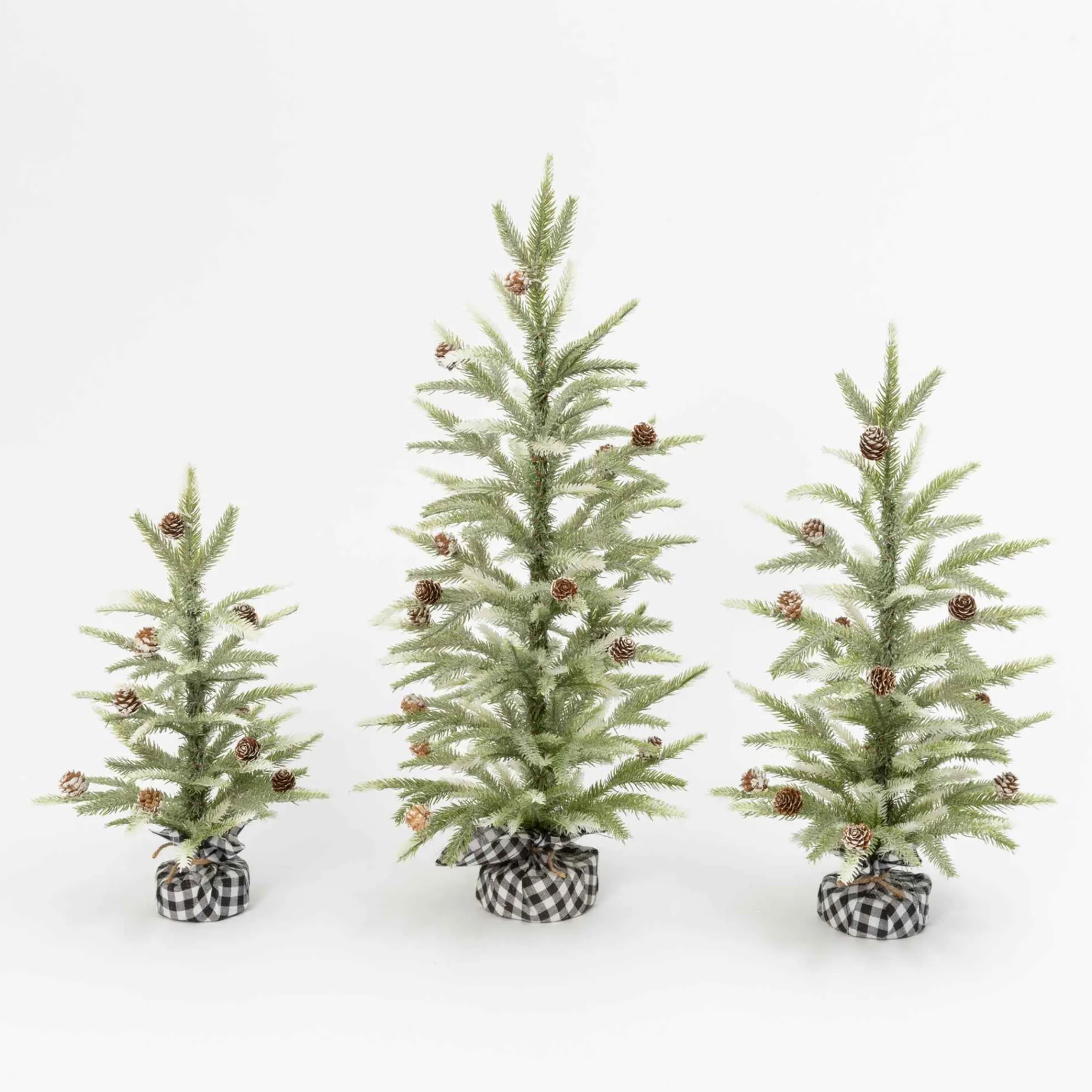 Gerson International Tabletop Items*Set Of 3 Farmhouse Christmas Trees With Black And White Plaid