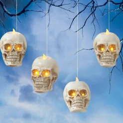 Gerson International Ligthed Items*Set Of 4 Floating Halloween Skull Candles With Remote, Timer