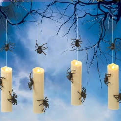 Gerson International Ligthed Items*Set Of 4 Floating Halloween Spider Candles With Remote, Timer