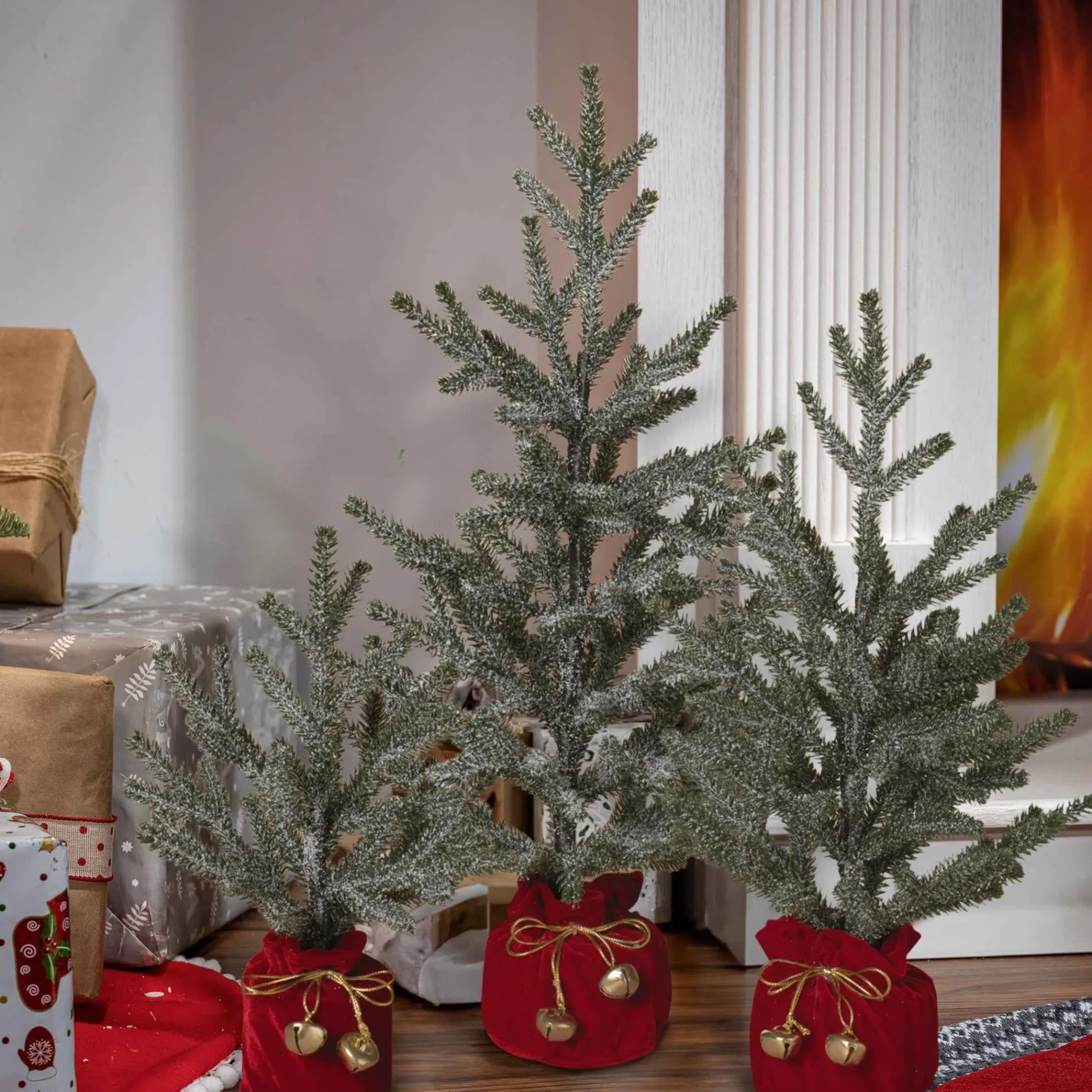 Gerson International Tabletop Items*Set Of 3 Holiday Pine Trees With Christmas Jingle Bell Base