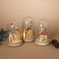 Gerson International Tabletop Items*Set Of 3 Holiday Scene Lighted Glass Domes