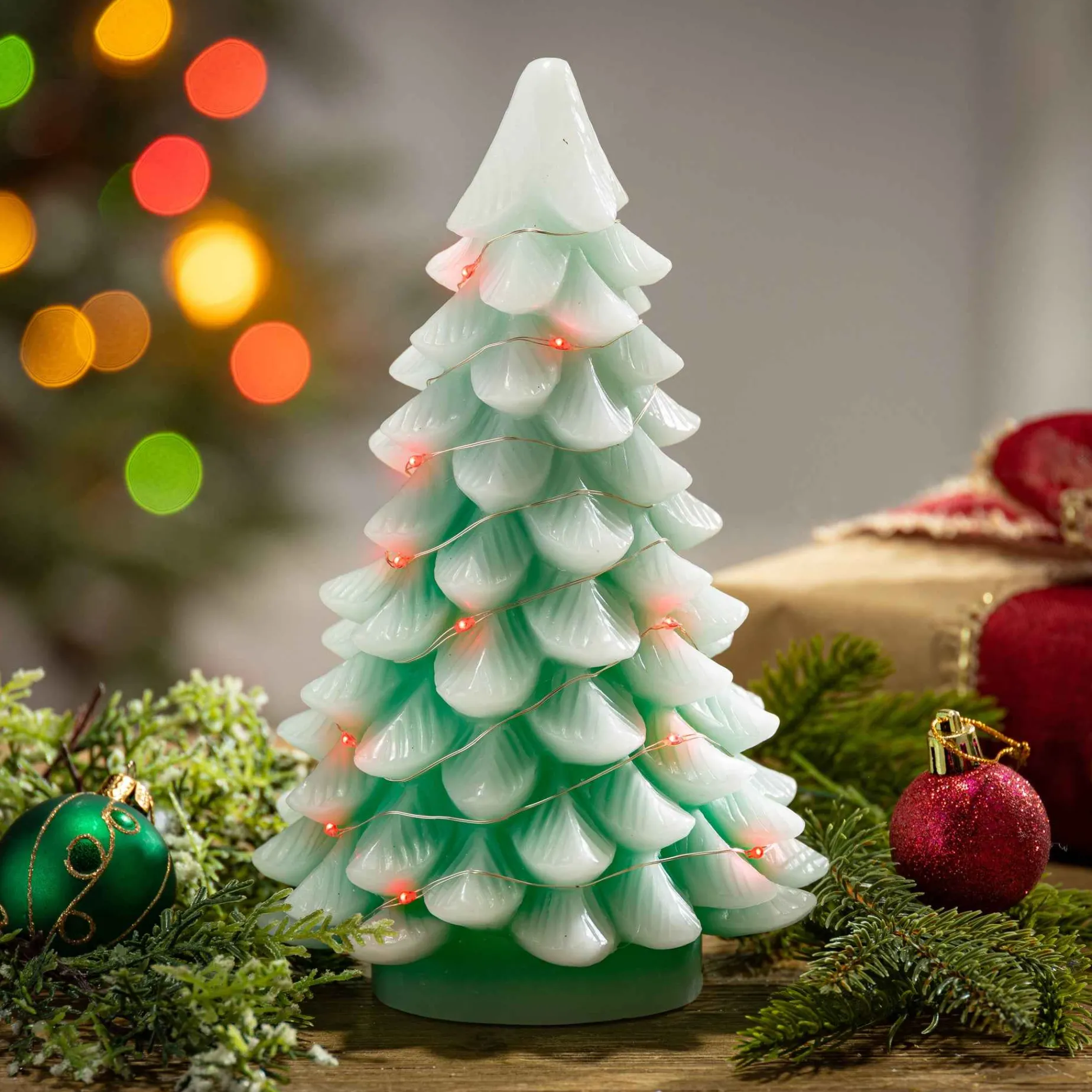 Gerson International Tabletop Items*Set Of 2 9.05-In H Battery- Operated Lighted Green Christmas Tree With Color Changing Led Lights