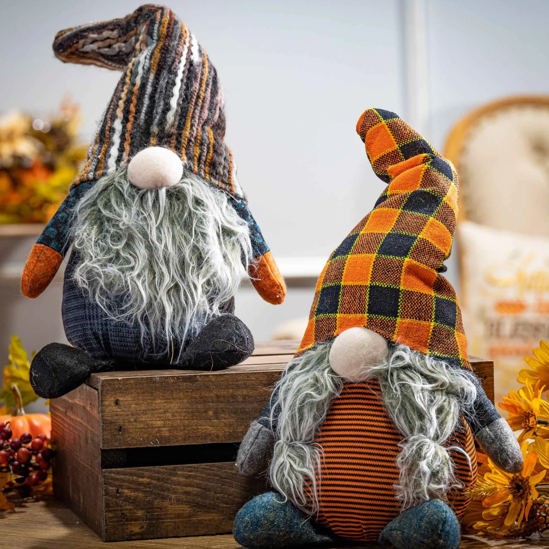 Gerson International Tabletop Pieces*Set Of 2, 12-In Plush Halloween Gnome Figurine