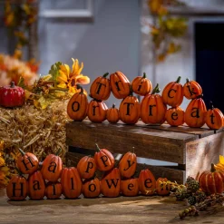 Gerson International Signs*Set Of 2 13.7-In Resin Long Pumpkins Perched Askew Spelling Out Halloween Messages