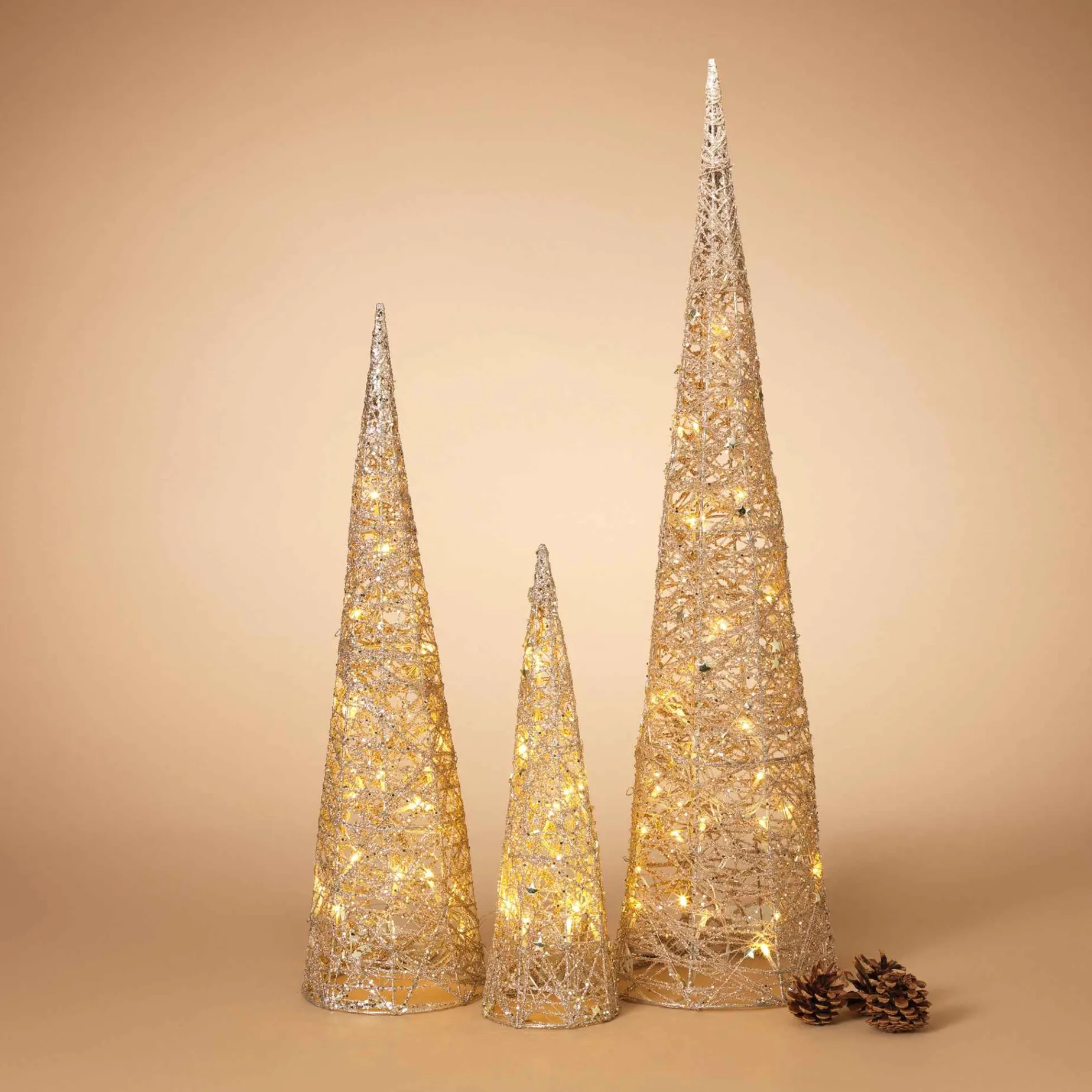 Gerson International Tabletop Items*Set Of 3 Lighted Holiday Cones