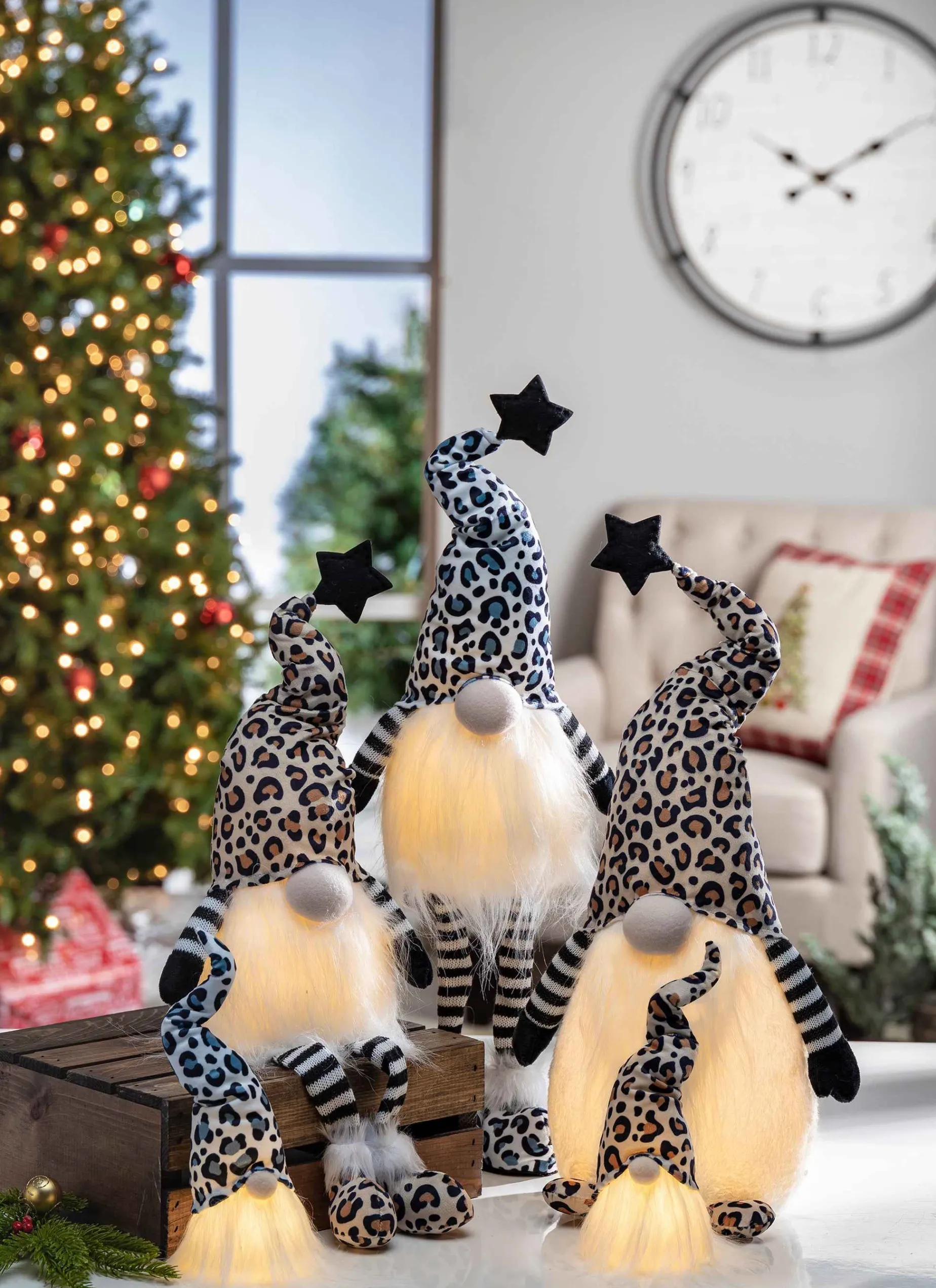 Gerson International Tabletop Items*Set Of 2 Lighted Leopard Print Gnome Figurines, Battery Operated