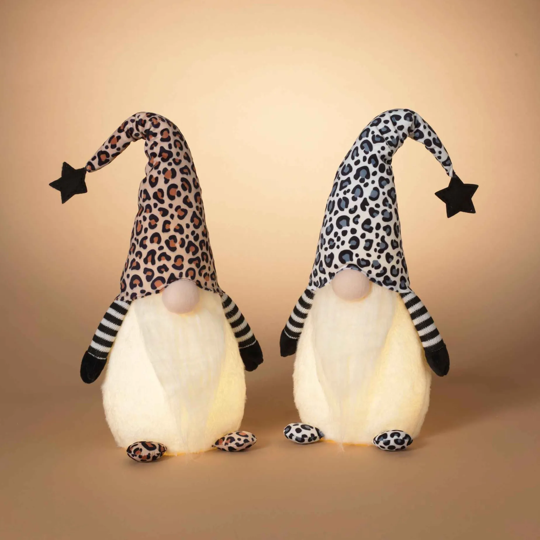 Gerson International Tabletop Items*Set Of 2 Lighted Leopard Print Gnome Figurines, Battery Operated