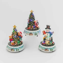 Gerson International Village Scenes*Set Of 3 Light-Up Musical Trains With Snowman And Trees