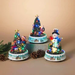 Gerson International Village Scenes*Set Of 3 Light-Up Musical Trains With Snowman And Trees