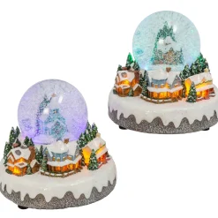 Gerson International Tabletop Items*Set Of 2 Musical Light Snow Globe With Christmas Village Scene