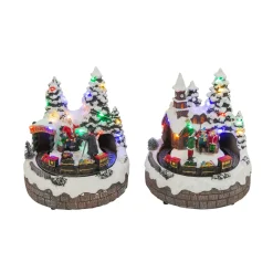 Gerson International Village Scenes*Set Of 2 Musical Lighted Christmas Village With Moving Scenes