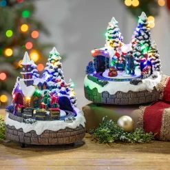 Gerson International Village Scenes*Set Of 2 Musical Lighted Christmas Village With Moving Scenes