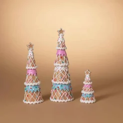 Gerson International Tabletop Items*Set Of 3 Pastel Gingerbread Trees