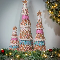 Gerson International Tabletop Items*Set Of 3 Pastel Gingerbread Trees