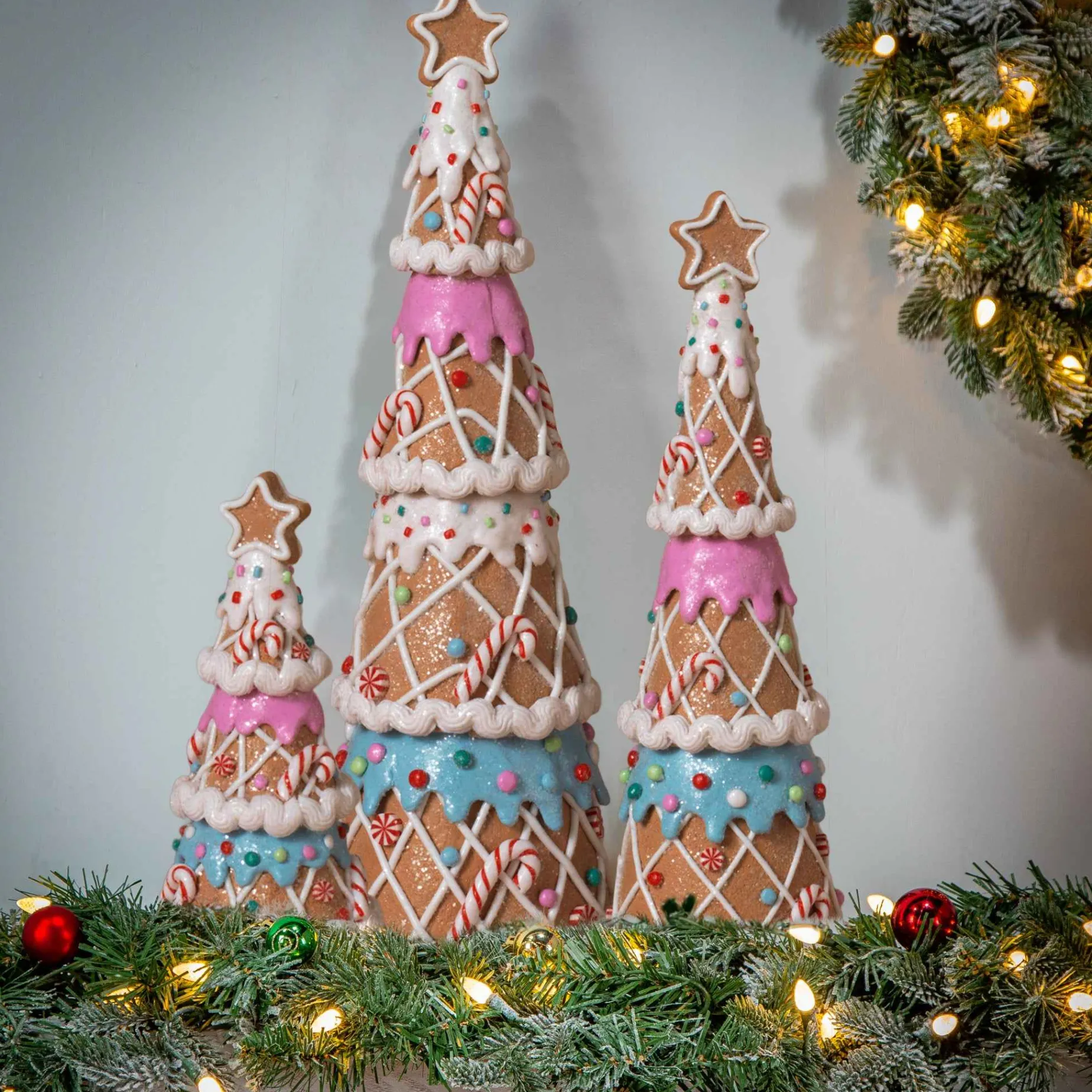 Gerson International Tabletop Items*Set Of 3 Pastel Gingerbread Trees