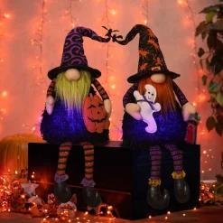 Gerson International Tabletop Pieces*Set Of 2 Plush Lighted Halloween Shelf Sitter Gnomes, Battery Operated