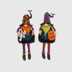 Gerson International Tabletop Pieces*Set Of 2 Plush Lighted Halloween Shelf Sitter Gnomes, Battery Operated