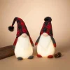 Gerson International Tabletop Pieces*Set Of 2 Red And Black Plaid Christmas Holiday Lighted Gnomes