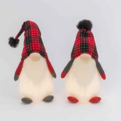 Gerson International Tabletop Pieces*Set Of 2 Red And Black Plaid Christmas Holiday Lighted Gnomes