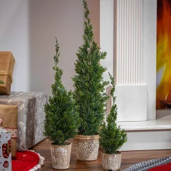 Gerson International Tabletop Items*Set Of 3 Slim Potted Christmas Trees