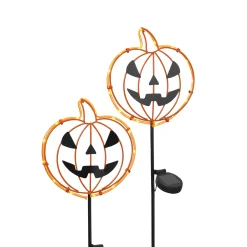 Gerson International Lawn & Outdoor Decor*Set Of 2 Solar Metal Pumpkin Lantern Yard Stake, Outdoor Decor