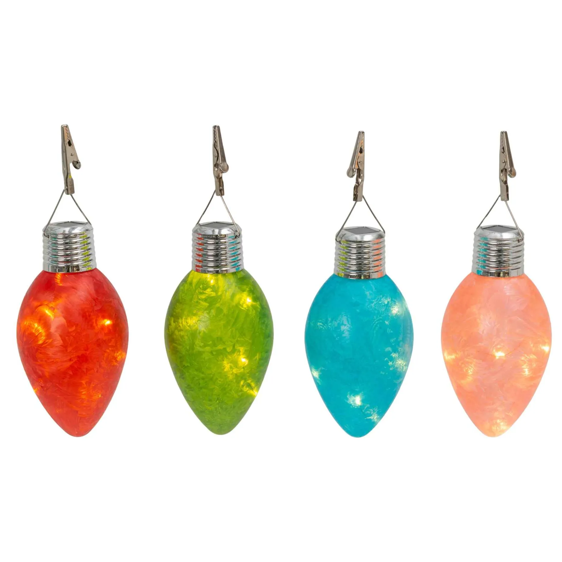 Gerson International Accent Lighting*Set Of 4 Solar Powered Christmas Holiday Glass Light Bulbs