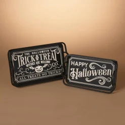 Gerson International Tabletop Pieces*Set Of 2 Spooky Happy Halloween Trays, Trick Or Treat Decor