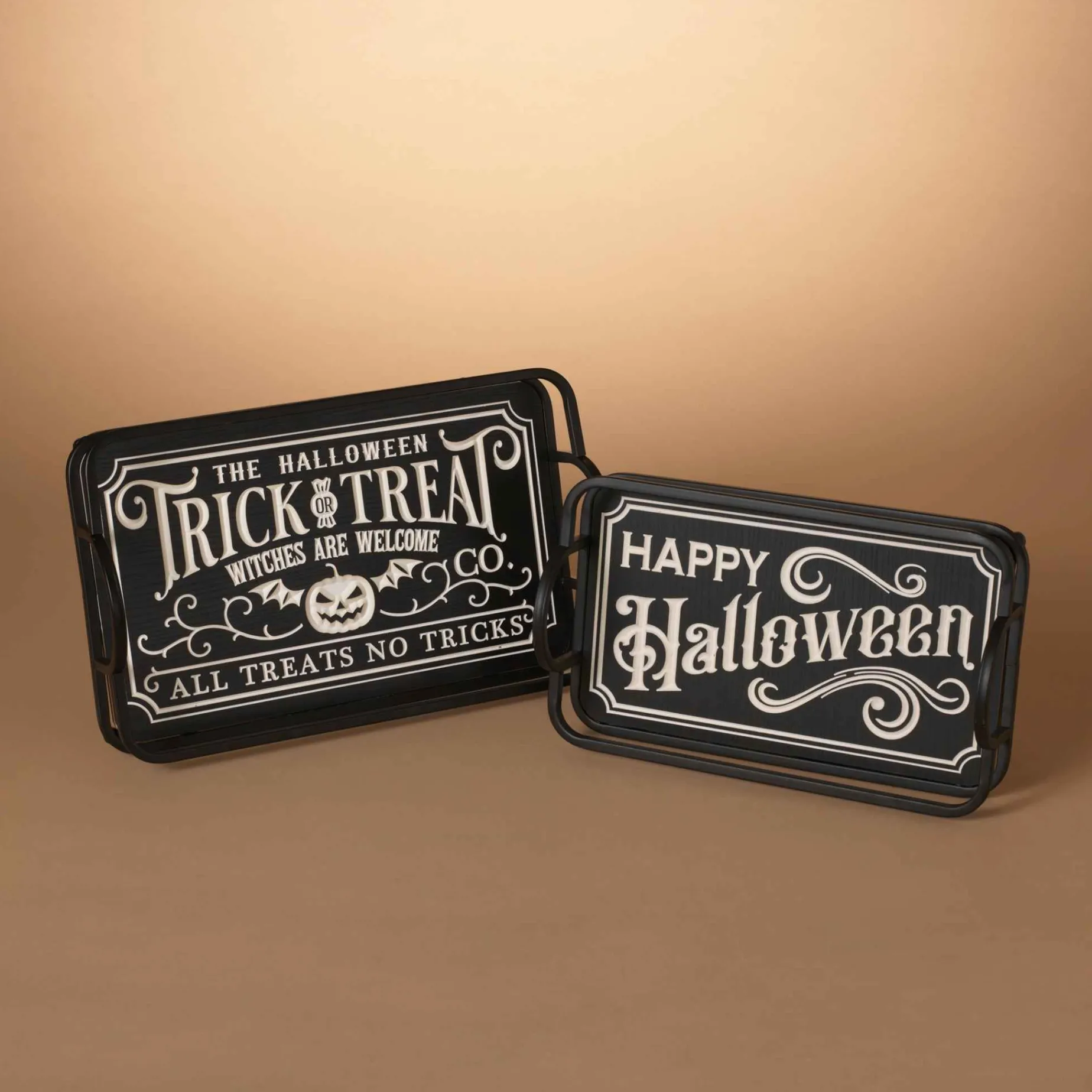 Gerson International Tabletop Pieces*Set Of 2 Spooky Happy Halloween Trays, Trick Or Treat Decor