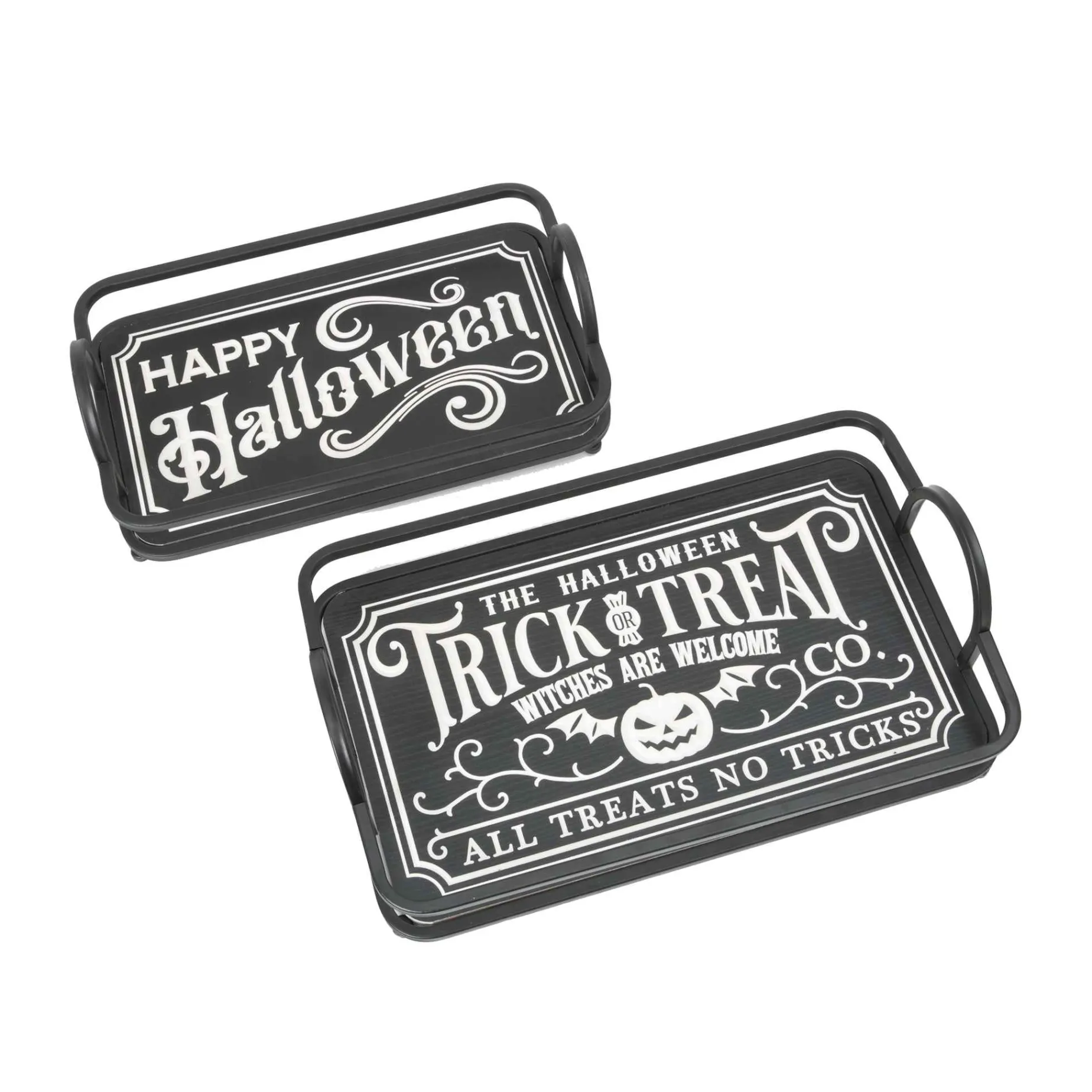 Gerson International Tabletop Pieces*Set Of 2 Spooky Happy Halloween Trays, Trick Or Treat Decor
