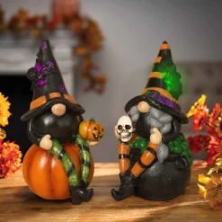 Gerson International Tabletop Pieces*Set Of 2 Whimsical Lighted Spooky Halloween Gnomes Decor