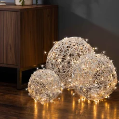 Gerson International Accent Lighting*Set Of 3 White Modern Organic Vine Balls, Battery Operated Led