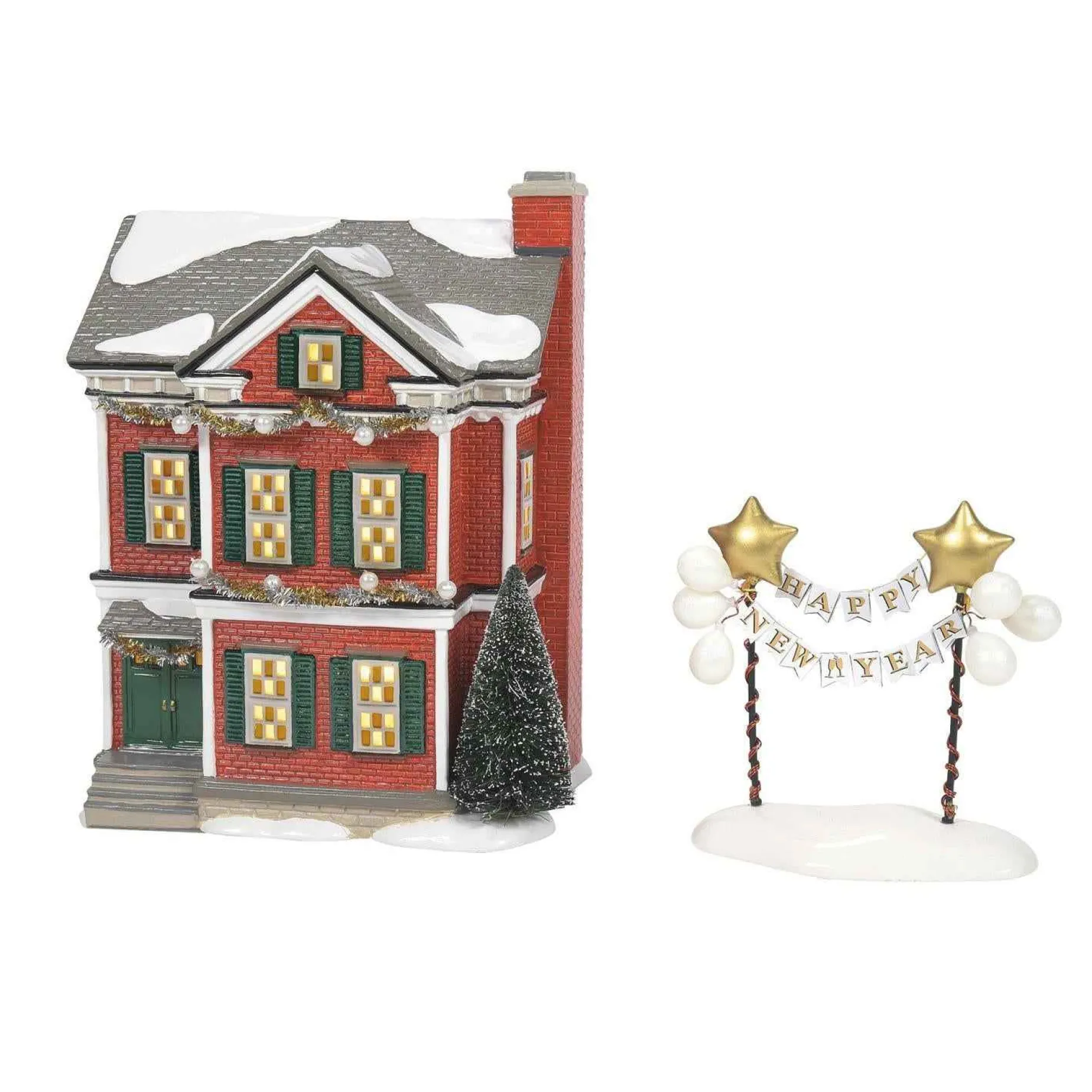 Enesco Department 56*Snow Village Ready For New Year's Eve, Set Of 2 #6011424